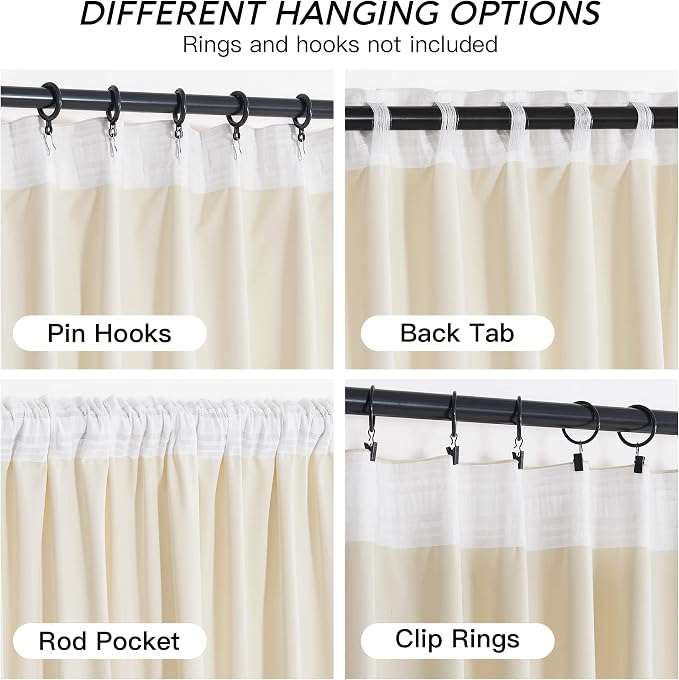 RYB HOME Cream Velvet Curtains 84 inch, Light Dimming White Window Curtains - Image 4