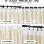 RYB HOME Cream Velvet Curtains 84 inch, Light Dimming White Window Curtains - Image 4