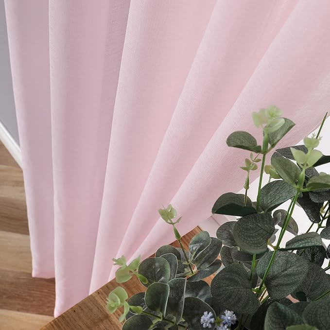 Tollpiz Sheer Tier Curtain Linen Textured Half Kitchen Curtains Sheer Light - Image 3