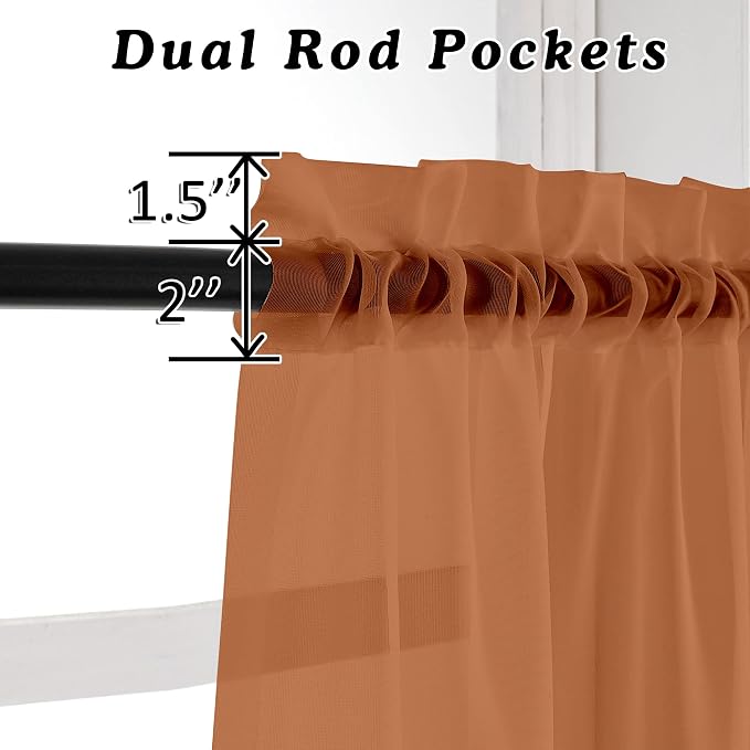 OVZME Sheer Orange Curtains 84 inch Length 2 Panels Set, Airy Soft-Touching Rod - Image 3