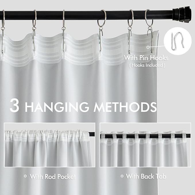 MIULEE Greyish White Back Tab Blackout Curtains 72 Inches Long 2 Panels Set - Image 3