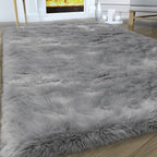 Faux Fur Area Rug, Indoor Plush Gray Floor Carpets - Image 2