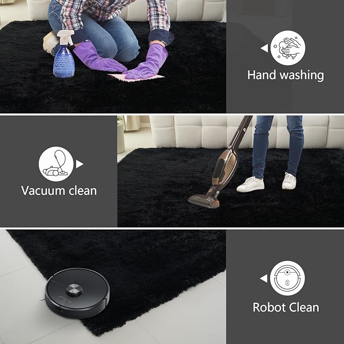 10X14 Large Shag Area Rugs for Living Room Bedroom, Big Soft Black Fluffy Rug - Image 4