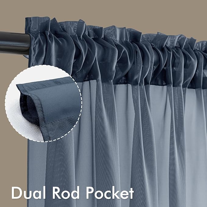 MIULEE Navy Blue Sheer Curtains 72 Inches Long, 4 Panels Set, Light Filtering - Image 3