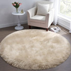 Fluffy Round Rug for Kids Room Beige Circle Faux Fur Area Rug for Bedroom - Image 2