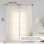 OWENIE Cream Sheer Curtain 96 Inch Long 2 Panels Set, Light Filtering Clear Rod - Image 2