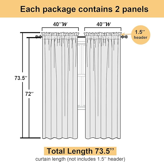 Lecloud Living Room Light Grey Sheer Curtains 72 Inch Long 2 Panels, - Image 4