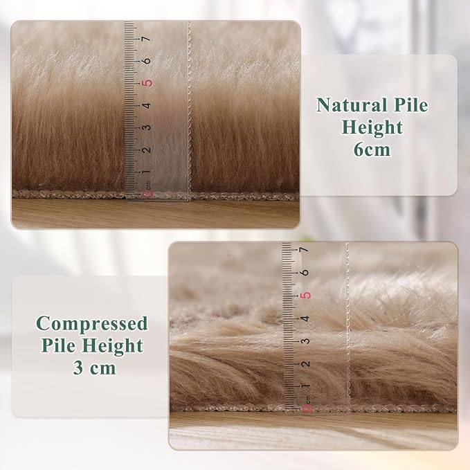 ORINOVA Faux Sheepskin Beige 3x5 Fluffy Fur Washable Area Rugs - Image 8