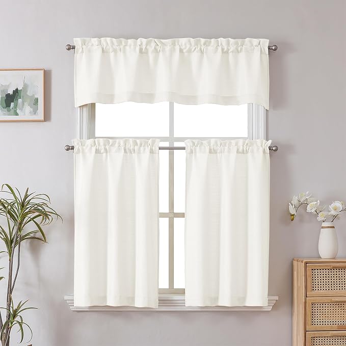 Chyhomenyc Cream Valance for Windows, Light Filtering Faux Linen Solid Short - Image 2
