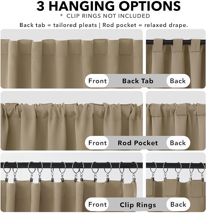 Deconovo Blackout Curtains, Thermal Insulated, W42 x L95 2 Panels, Back Tab - Image 2