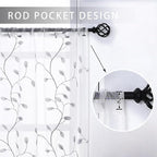 MRTREES Sheer Voile Curtain Valances, Leaves Embroidered Valance Curtains Rod - Image 2