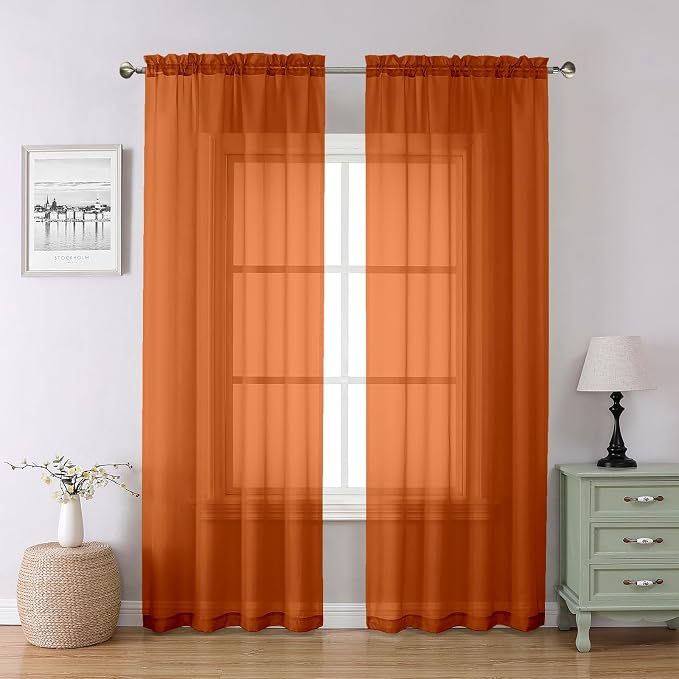 Lecloud Orange Sheer Curtains 84 Inches Long 2 Panels Set, Rod Pocket by Lecloud