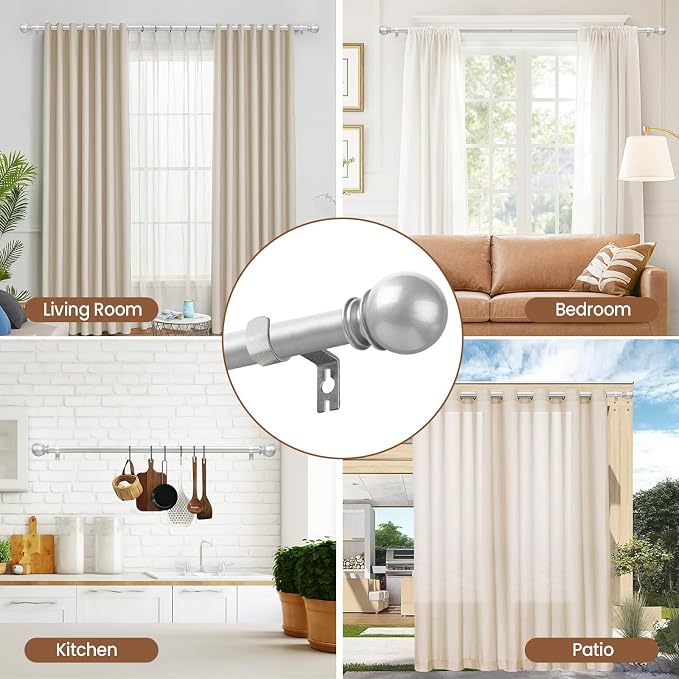 Silver Curtain Rod for Windows 66 to 120 Inch, 5/8 Inch Diameter Adjustable - Image 7
