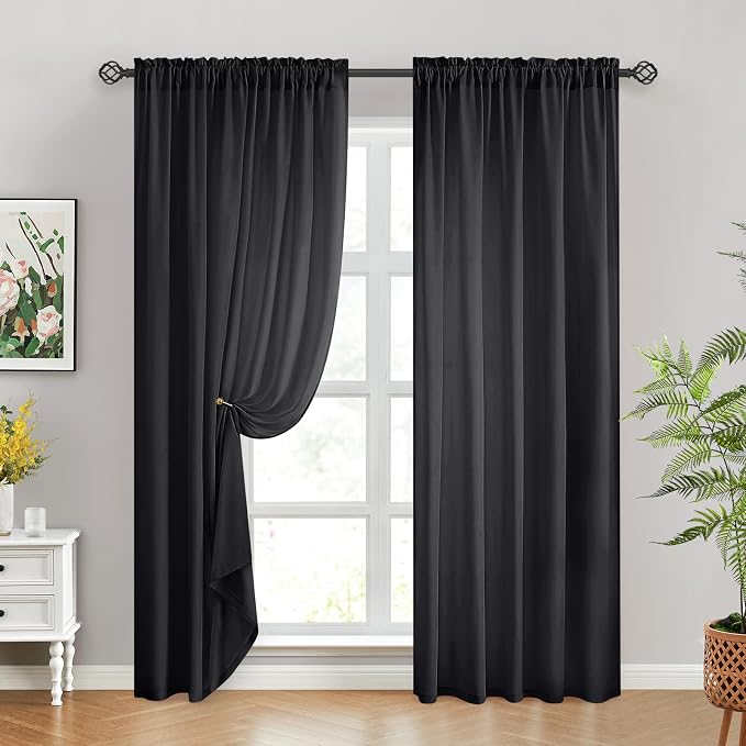HOMEIDEAS Halloween Non-See-Through Black Privacy Sheer Curtains, 52 X 96 - Image 2