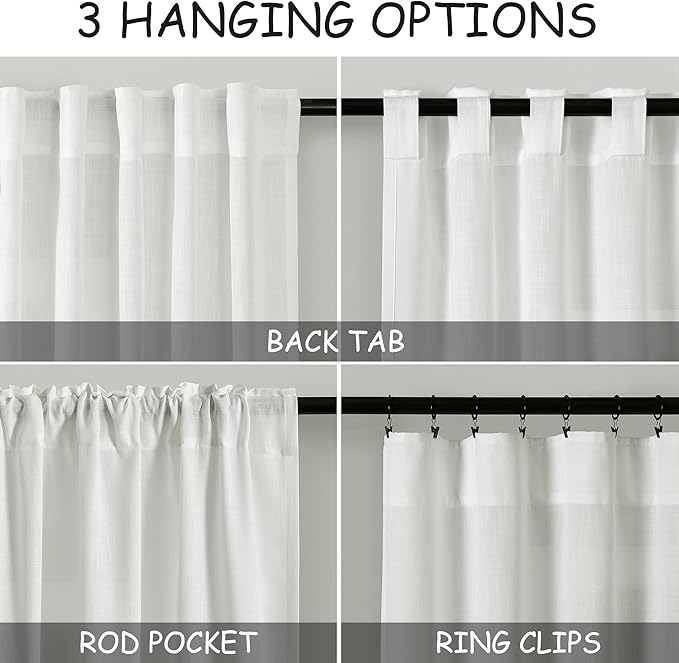 Ivory Kitchen Cafe Curtains 45 Inch Length 2 Panel Set Back Tab Rod Pocket Semi - Image 3
