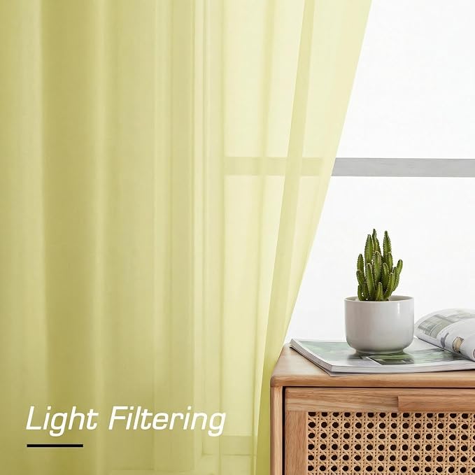Simplebrand Light Yellow Rod Pocket Top Solid Voile Sheer Curtains - Image 2