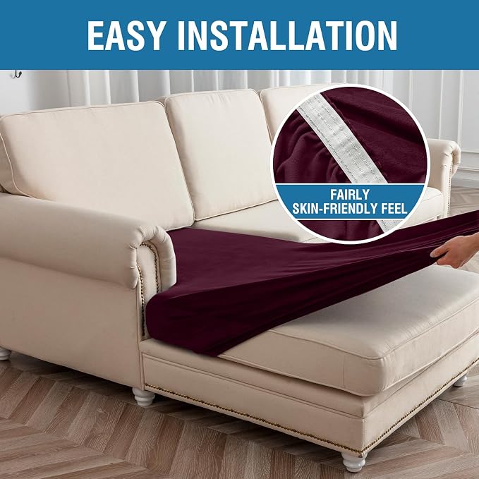 Couch Cover 3-Piece Elastic Velvet Couch Cushion Covers & Chaise Slipcovers - Image 6