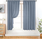 HOMEIDEAS Non-See-Through Stone Blue Privacy Sheer Curtains, 52 X 63 Inches - Image 2