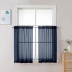 Chyhomenyc Navy Blue Sheer Curtains 30 inch Length 2 Panels, Light Filtering by Chyhomenyc