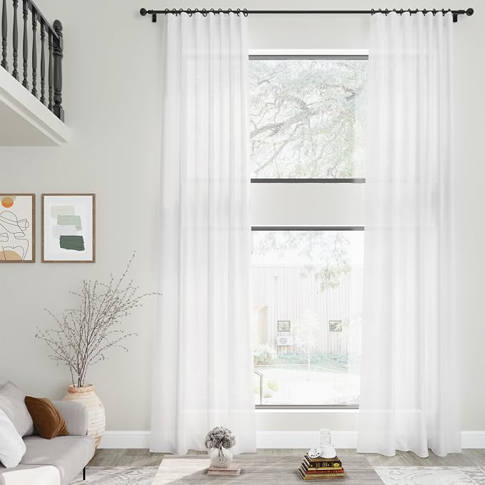 Extra Long White Linen Curtains 108 Inches Long 2 Panels Set - Image 7