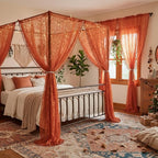 WAZZIO Boho Lace Curtains 72 Inch 2 Panels-Vintage Sheer Panel Drape Floral - Image 8