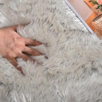 ORINOVA White and Grey Round Shag Rug 4ft Faux Sheepskin Fur Rugs - Image 4