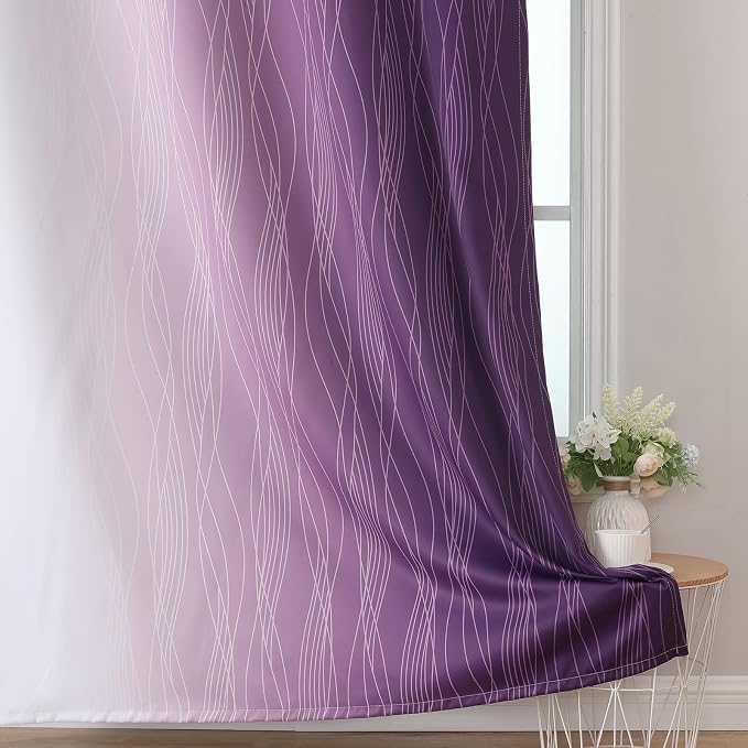 Estelar Textiler Purple and Greyish White Room Darkening Blackout Curtains 84 - Image 6