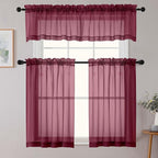 Burgundy Kitchen Curtains 30 Inch Length Tier 2 PCS, Solid Soft Airy Half - Image 8