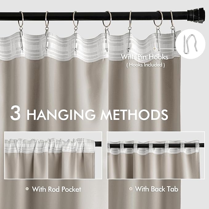 MIULEE Natural Back Tab Blackout Curtains 120 Inch Long 2 Panels Set - Image 3
