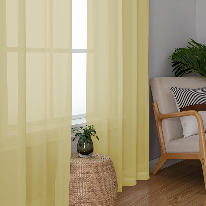Chyhomenyc Mustard Yellow Sheer Curtains 78 Inches Long - Image 2