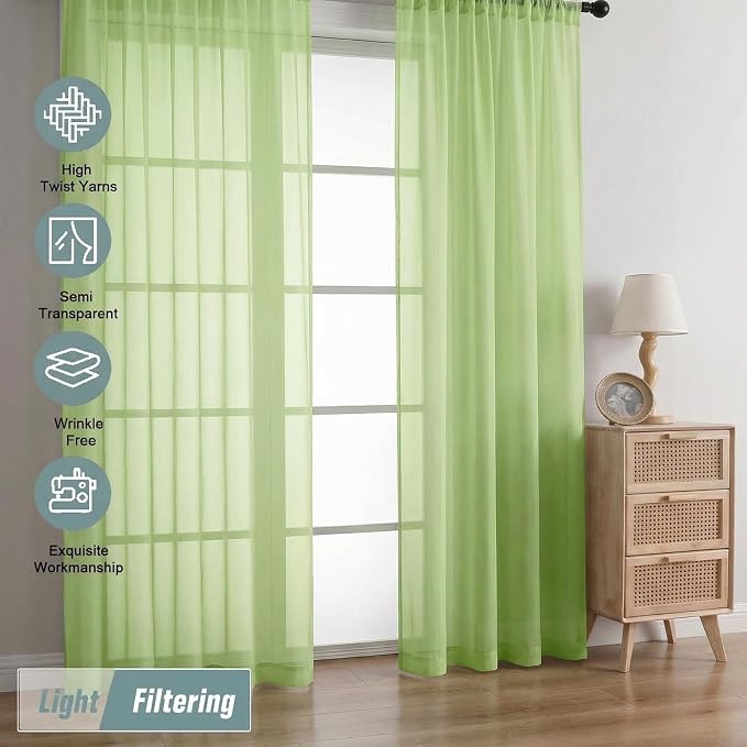 Sheer Curtains 63 Inch Length 2 Panels, Soft Voile Sheer Curtains - Image 6