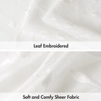 MIULEE Ivory Sheer Curtains 2 Panels Embroidered Leaf Patterned Rod Pocket - Image 4