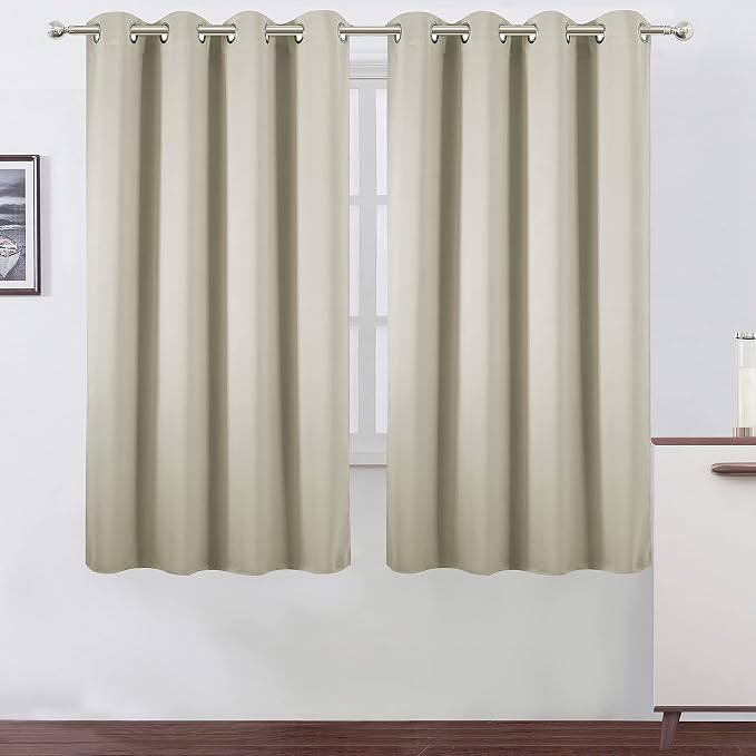 LEMOMO Light Beige Blackout Curtains 66 x 63 Inch Length/Set of 2 Curtain by Lemomo