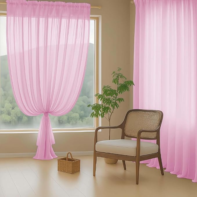 Light Pink Sheer Curtains for Window 96 Inches Long 2 Panels, Soft Airy Light - Image 8