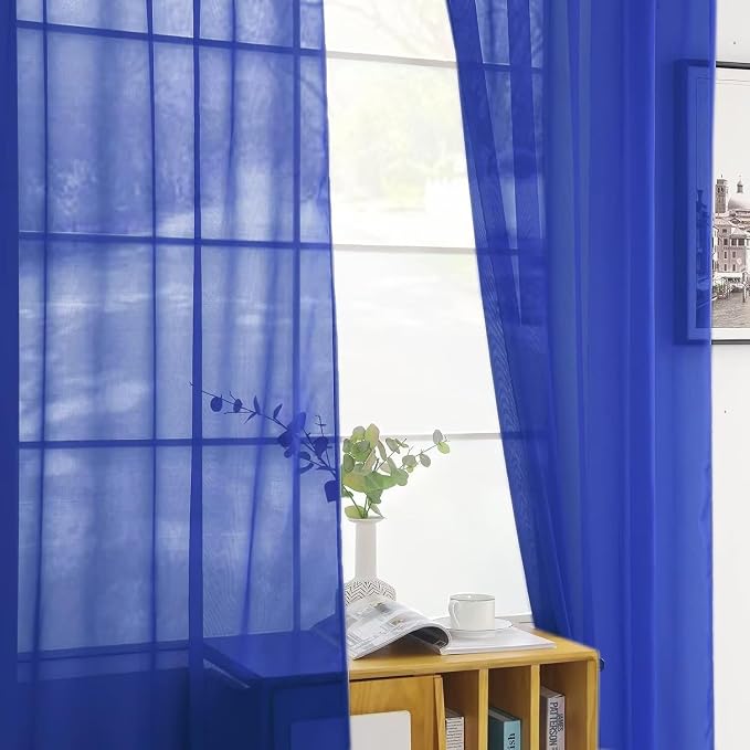 SpaceDresser Basic Rod Pocket Sheer Voile Window Curtain Panels Sapphire 1 Pair - Image 3