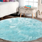 Latepis Large Faux Fur Rug Light Blue Round Rug s6.7ft Circle Fuzzy Plush Rugs - Image 2