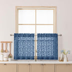 Chyhomenyc Dusty Blue Sheer Curtains 24 Inch Length, Light Filtering Leaf by Chyhomenyc