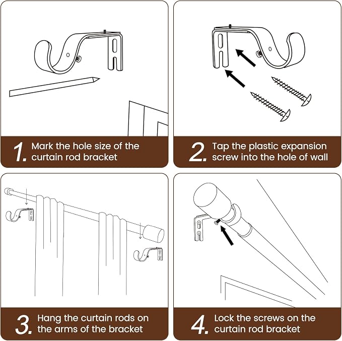 1” Diameter Curtain Rods Itself is 30 to 60 inch 2 Pack Fit 30-54 inch Window - Image 5