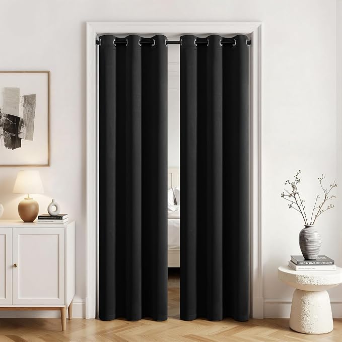 MIULEE Blackout Door Curtain Set of 2, 34 x 80 Inch Black Thermal Insulated by MIULEE