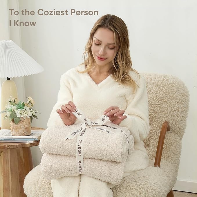 Snuggle Sac Ultra Soft Ivory Bedding Blanket Twin XL, Warm Fluffy Microfiber - Image 6
