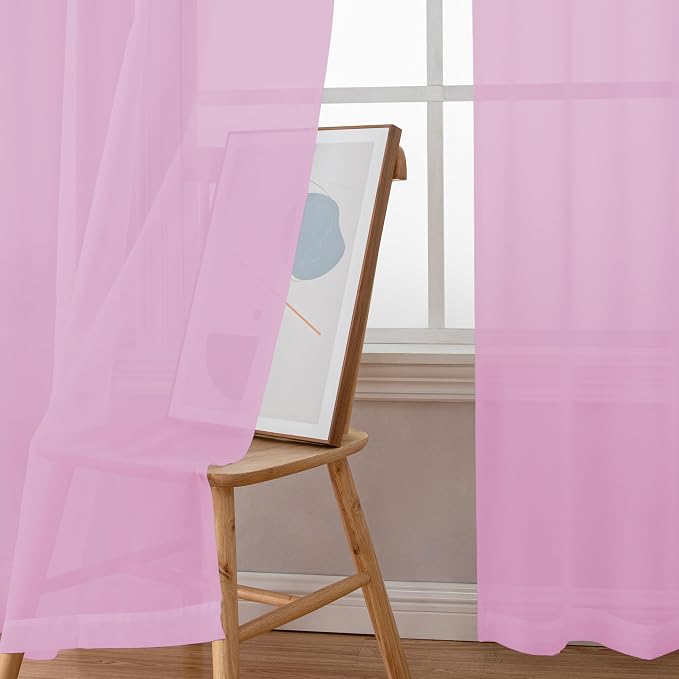 Chyhomenyc Sheer Pink Curtains 90 inches Long 2 Panels, Light Filtering Soft - Image 7