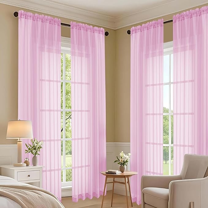 OVZME Light Pink Bedroom Curtains 96 Length - Image 6