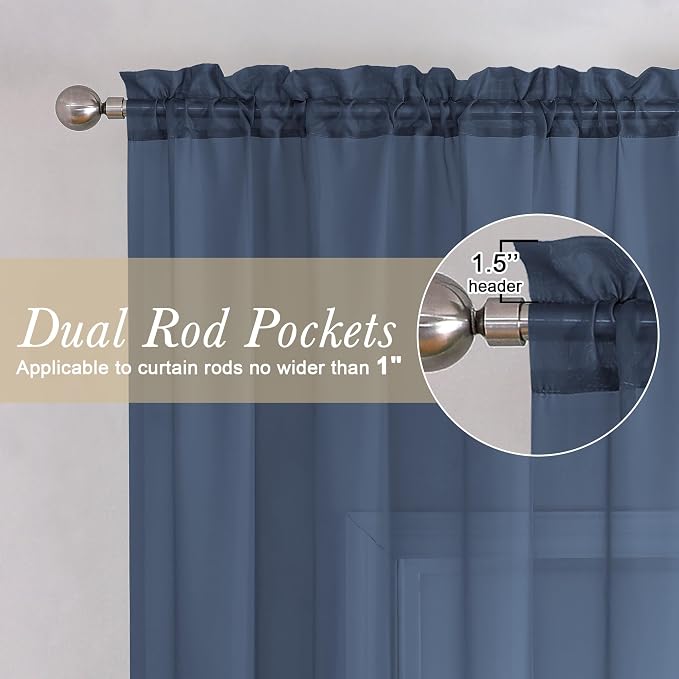 Lecloud Navy Blue Sheer Curtains 90 Inches Long 2 Pcs, Soft Airy Light - Image 6