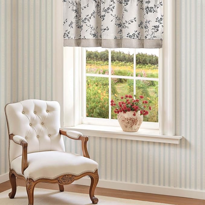 jinchan Linen Kitchen Valance for Windows 16 Inch Floral Double Layer Valance - Image 4