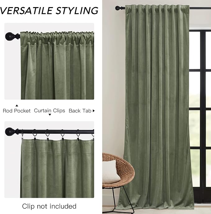 RYB HOME Sage Green Velvet Curtains 80 inches - Image 3