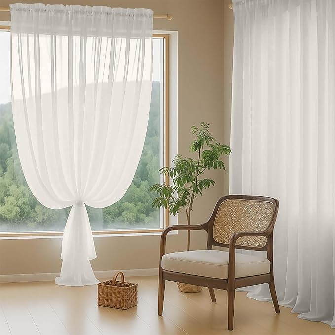 Ivory Sheer Curtains 90 Inches Long 2 Panels, Light Filtering Solid Sheer - Image 8