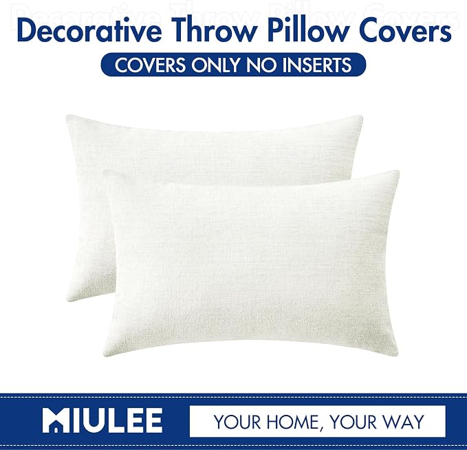 MIULEE Pack of 2 Couch Throw Pillow Covers 12x20 Inch Soft White Chenille - Image 6