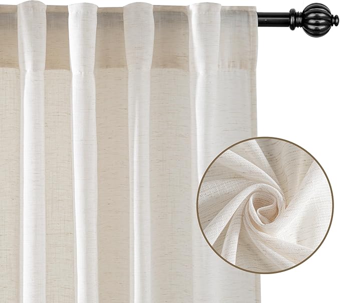 RYB HOME Sheer Linen Curtains Extra Long Light Airy Privacy Protected High - Image 6