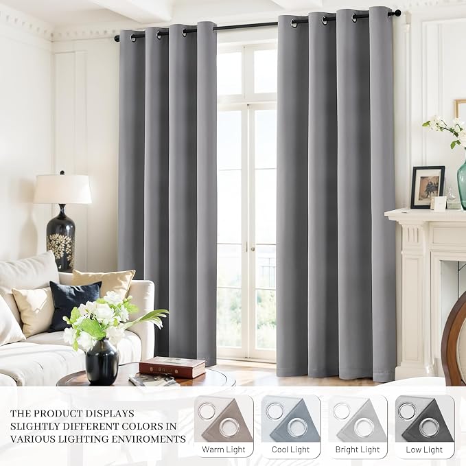 Yakamok Dove Grey 100% Blackout Curtains Grommet Window Treatments - Image 7