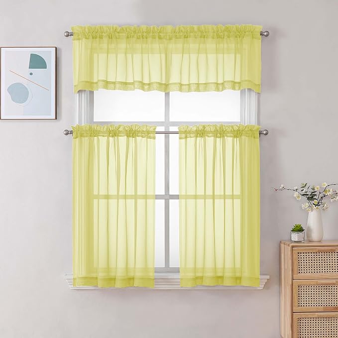 Chyhomenyc Sheer Lemon Tier Curtains 24 Inch Length Set, Small Window Kitchen - Image 2
